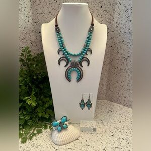 Howlite Squash Blossom necklace with Butterfly bracelet and earrings